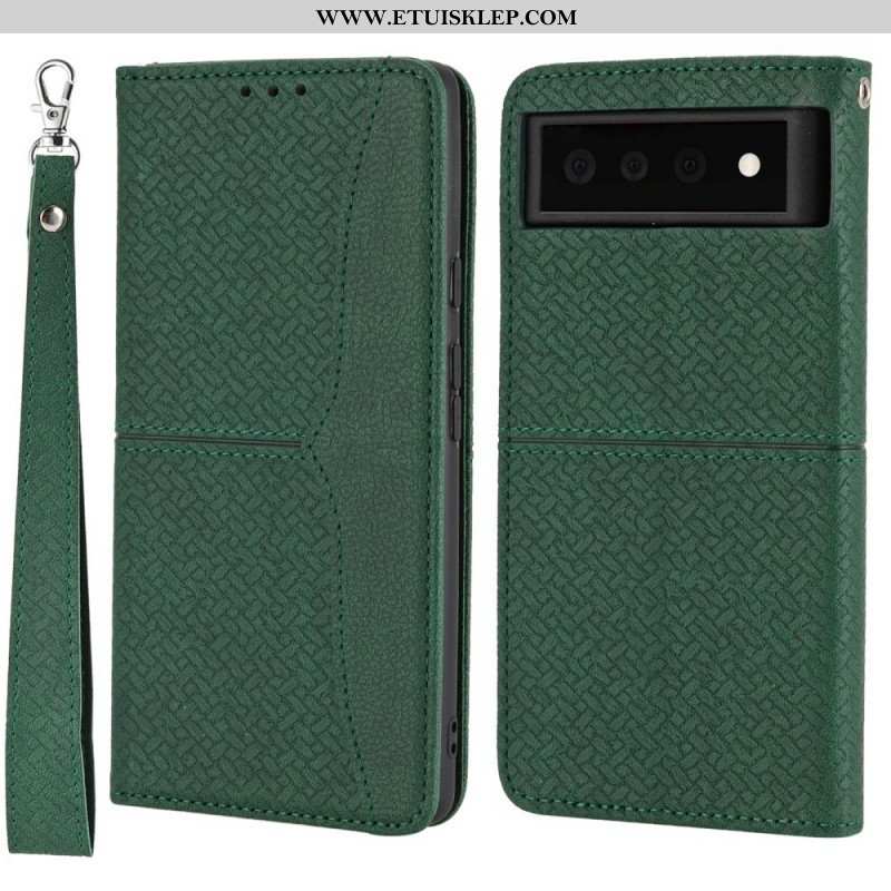 Etui Na Telefon Pokrowce do Google Pixel 6 z Łańcuch Styl Tkanej Skóry Z Paskami